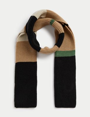 

Mens M&S Collection Knitted Colour Block Scarf - Black Mix, Black Mix