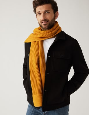 

Mens M&S Collection Knitted Textured Scarf - Dark Yellow, Dark Yellow