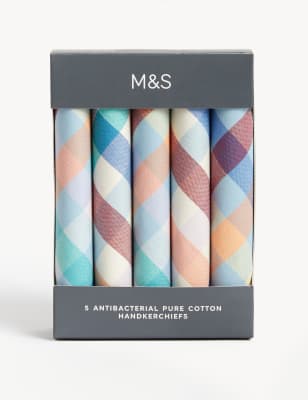 

Mens M&S Collection 5pk Antibacterial Pure Cotton Handkerchiefs - Blue Mix, Blue Mix