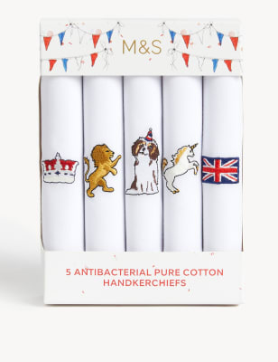 

M&S Collection Pack de 5 pañuelos 100% algodón con diseño de la coronación para hombreMens - White Mix, White Mix