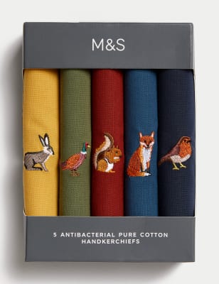 

Mens M&S Collection 5pk Antibacterial Pure Cotton Handkerchiefs - Blue Mix, Blue Mix