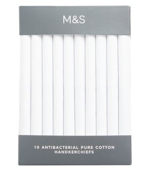 M&S Mens 10 Pack Antibacterial Pure Cotton Handkerchiefs with Sanitized Finish®