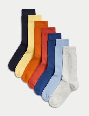 M&S Mens 7pk Cool & Freshtm Cotton Rich Socks - 6-8.5 - Multi, Multi