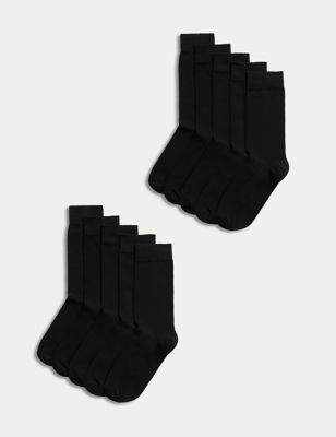 M&S Mens 10pk Cool & Fresh Cotton Rich Socks - 6-8.5 - Black, Black