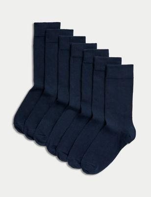 M&S Mens 7pk Cool & Freshtm Cotton Rich Socks - 9-12 - Navy, Navy,Black,White,Grey