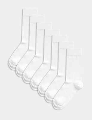 M&S Mens 7pk Cool & Freshtm Cotton Rich Socks - 6-8.5 - White, White,Navy,Black,Grey