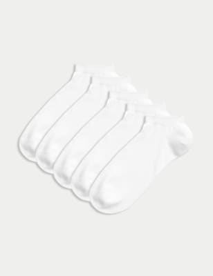 M&S Mens 5pk Cool & Fresh Trainer Liners - 9-12 - White, White,Black