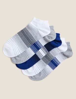 

M&S Collection Pack de 5 pares de calcetines tobilleros de rayas Cool & Fresh™Mens - Grey Mix, Grey Mix