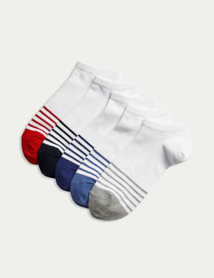 M&S Men's 5pk Cool & Fresh Striped Trainer Liners - 6-8.5 - Multi, Multi