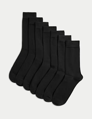 M&S Men's 7pk Cotton Rich Socks - 9-12 - Black, Black