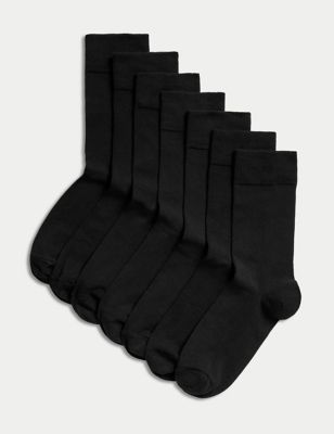 M&S Mens 7pk Cotton Rich Socks - 9-12 - Black, Black
