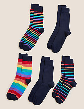 Ριγέ κάλτσες Cool & Fresh™ με υψηλή περιεκτικότητα σε βαμβάκι, σε σετ των 5