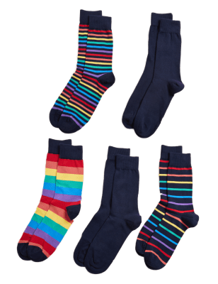 

Mens M&S Collection 5pk Cool & Fresh™ Striped Cotton Rich Socks - Multi, Multi