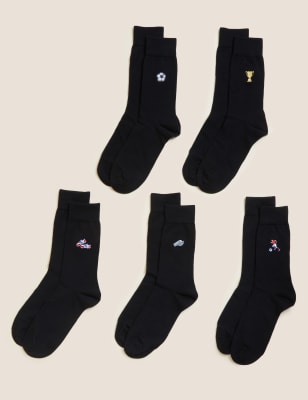 

Mens M&S Collection Men's 5pk Cool & Fresh™ Football Socks - Black Mix, Black Mix