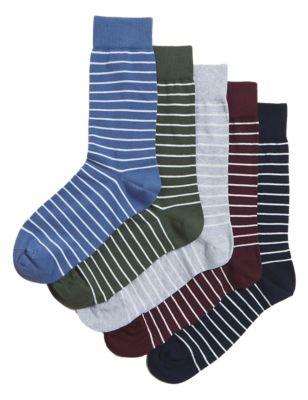 M&S Mens 5pk Cool & Fresh  Striped Socks