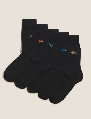 

Mens M&S Collection 5er-Pack Cool & Fresh™-Socken mit Dinosauriermuster - Black Mix, Black Mix