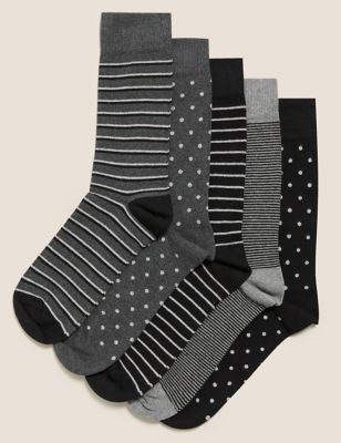 Mens M&S Collection 5pk Cool & Fresh™ Assorted Socks - Grey Mix, Grey Mix