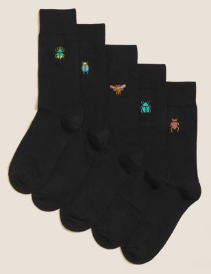 

Mens M&S Collection 5pk Cool & Fresh™ Bug Embroidered Socks - Black Mix, Black Mix