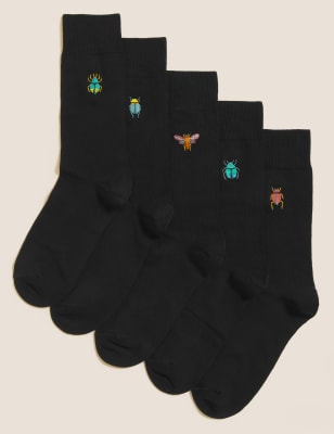 

M&S Collection Pack de 5 pares de calcetines Cool & Fresh™ con bordado de bichosMens - Black Mix, Black Mix