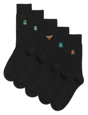 M&S Mens 5pk Cool & Fresh  Bug Embroidered Socks