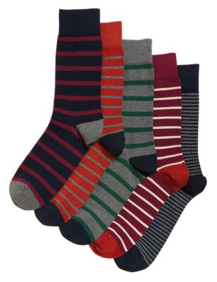 M&S Mens 5pk Cool & Fresh  Striped Socks