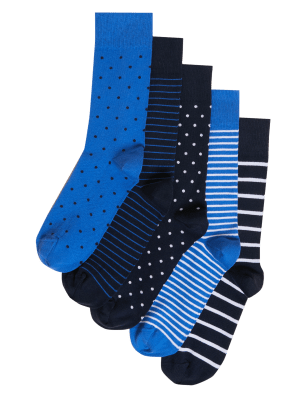 

Mens M&S Collection 5pk Cool & Fresh™ Cotton Rich Socks - Blue Mix, Blue Mix