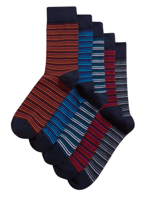 

Mens M&S Collection 5pk Cool & Fresh™ Striped Cotton Rich Socks - Multi, Multi