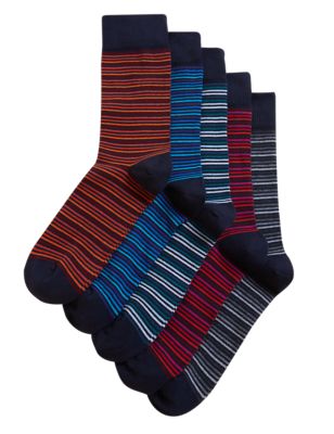 M&S Mens 5pk Cool & Fresh  Striped Cotton Rich Socks