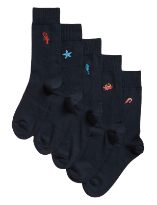 

Mens M&S Collection 5pk Cool & Fresh™ Sealife Socks - Navy Mix, Navy Mix