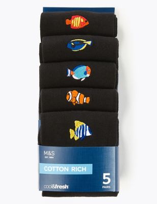 5 Pack Cool & Fresh™ Embroidered Fish Socks 