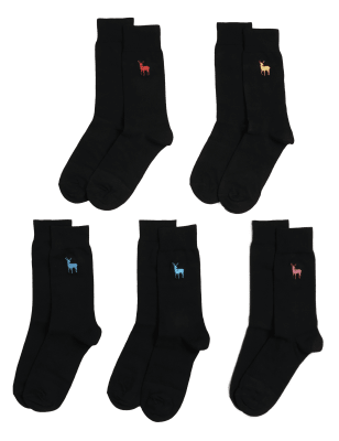 

Mens M&S Collection 5er-Pack Socken mit Stickerei und Cool & Fresh™ - Black Mix, Black Mix