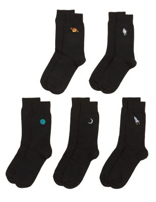 

Mens M&S Collection 5er-Pack Socken mit Stickerei und Cool & Fresh™ - Black Mix, Black Mix