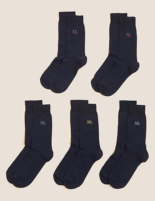 Marks And Spencer Mens M&S Collection 5pk Cool & Fresh Cotton Rich Socks - Navy Mix