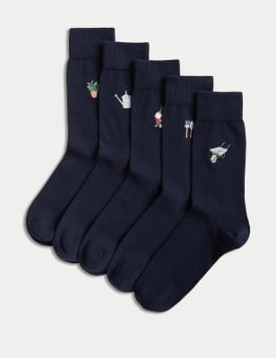 

Mens M&S Collection 5pk Cool & Fresh™ Embroidered Socks - Navy Mix, Navy Mix