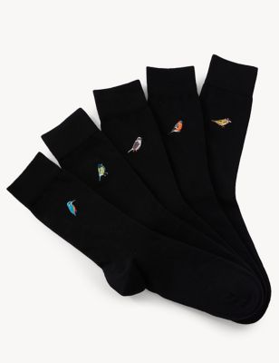 

Mens M&S Collection 5pk Cool & Fresh™ Bird Cotton Rich Socks - Black Mix, Black Mix