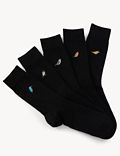 5 ζευγάρια κάλτσες Cool & Fresh™ με σχέδιο πουλί και υψηλή περιεκτικότητα σε βαμβάκι