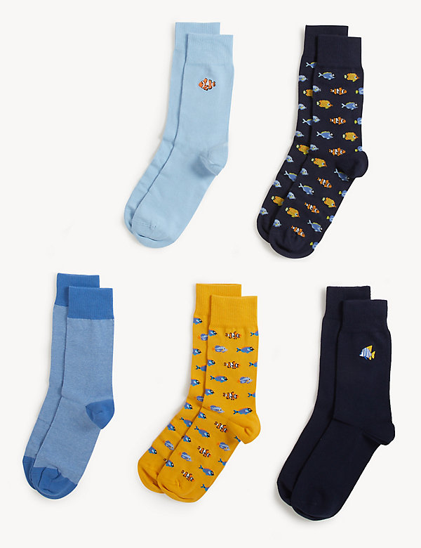 5&nbsp;párů ponožek Cool & Fresh™, s&nbsp;vysokým podílem bavlny a&nbsp;motivem ryb - CZ