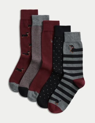 

Mens M&S Collection 5er-Pack Cool & Fresh™-Socken mit hohem Baumwollanteil und Hundemotiv - Black Mix, Black Mix