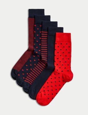 

Mens M&S Collection 5pk Cool & Fresh™ Heart Assorted Cotton Rich Socks - Red Mix, Red Mix