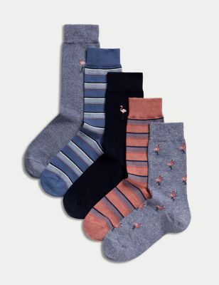 M&S Men's 5pk Cool & Fresh Assorted Cotton Rich Socks - 9-12 - Pink Mix, Pink Mix