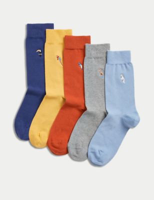 M&S Mens 5pk Cool & Freshtm Cotton Rich Socks - 6-8.5 - Multi, Multi