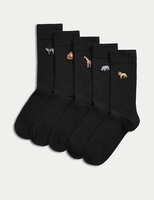 5er-Pack Socken mit hohem Baumwollanteil, Cool & Fresh™ und Safarimotiv - AT