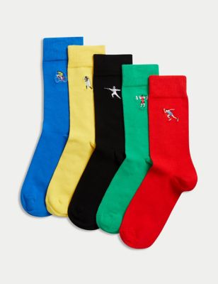 M&S Men's 5pk Cool & Fresh Sports Cotton Rich Socks - 6-8.5 - Multi, Multi
