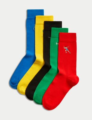 M&S Mens 5pk Cool & Fresh Sports Cotton Rich Socks - 6-8.5 - Multi, Multi