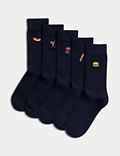 5er-Pack Socken mit hohem Baumwollanteil, Cool & Fresh™ und Grillmotiv