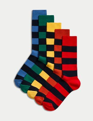 M&S Mens 5pk Cool & Freshtm Striped Cotton Rich Socks - 6-8.5 - Multi, Multi