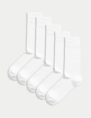 M&S Mens 5pk Cool & Fresh Cushioned Socks - 6-8.5 - White, White,Black,Blue Mix