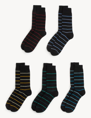 

M&S Collection Pack de 5 pares de calcetines Cool & Fresh™ de algodón de rayasMens - Black Mix, Black Mix