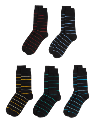 

Mens M&S Collection 5pk Cool & Fresh™ Striped Cotton Rich Socks - Black Mix, Black Mix
