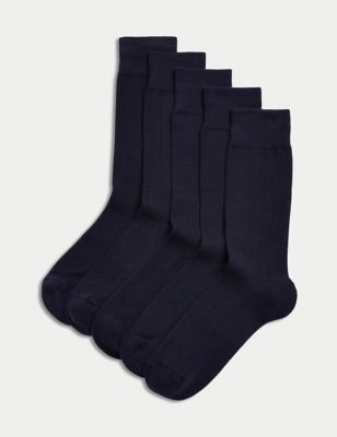 M&S Mens 5pk Cool & Fresh Cushioned Socks - 9-12 - Navy, Navy